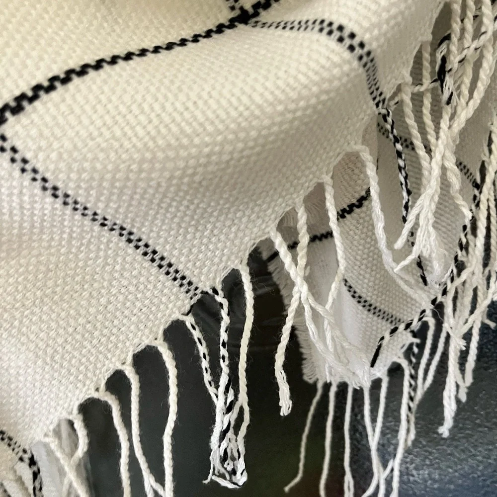 NWT Old Navy Plaid Blanket Scarf Wrap Shawl Cream Black Oversized Fringe OS
